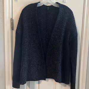 GAP Women's Navy Open Front Cardigan 100% Lambswool M Cozy Cottagecore Fisherman
